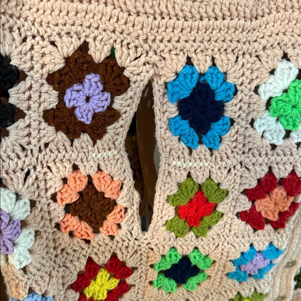 Handmade Crochet Granny Square Poncho Cape - Picture 4 of 6